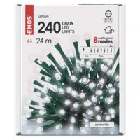 LED vánoční řetěz, 24 m, venkovní i vnitřní, studená bílá, programy EMOS D4AC10
