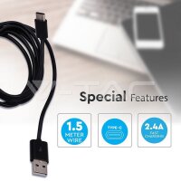 Type C USB Cable 1.5M Black, VT-5542 V-TAC SKU8454