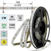LED pásek SMD2835 CW, 60LED/m, 14,4W/m, 1326lm/m, IP20, DC 24V, 10mm, 5m