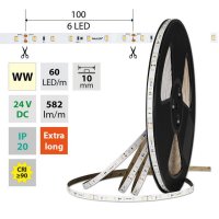 LED pásek SMD2835 WW, 60LED/m, 7,2W/m, DC 24V, 582lm/m, CRI90, IP20, 10mm, 50m