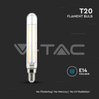 LED žárovka V-TAC 4W E14 T20 Filament Clear Glass 2700K , VT-2204
