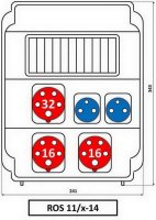 Zásuvková rozvodnice 1x3253+2x1653+2x230V, 11 modulové okénko, IP54 ROS 11/x-14