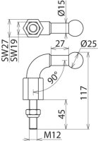 Kulový bod D 25 mm s ohybem 90° se závitem a matkou M12x45 mm DEHN 757245