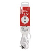 Prodlužovací kabel 1,5 m 2 zásuvky+2×USB A+1×USB C bílý PVC 1,5 mm2 EMOS P0221U