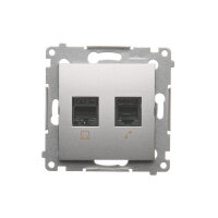 Telefonní zásuvka RJ12 + počítačová zásuvka RJ45 kat. 5e, stříbrná matná