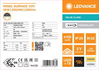 LED panel SURFACE DALI 1274 38W 93040 U19 LEDVANCE 4099854731662