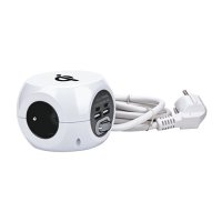 3z+4x USB+Wireless 10W prodlužovací přívod - kostka kabel 1,5m 3x1.5mm2 bílý