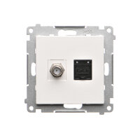 Zásuvka anténní typ F + datová RJ45 kat. 6 (přístroj s krytem) bílá matná