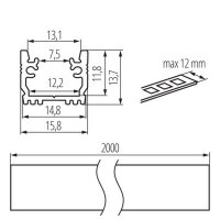 Hliníkový profil PROFILO G 2M bez difuzoru KANLUX 26559