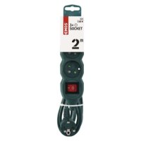 Prodlužovací kabel 2 m 3 zásuvky s vypínačem zelený 1mm2 EMOS P1312Z