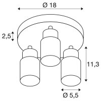 SLV PURI 2.0 Tube, nástěnné a stropní svítidlo, kulaté, 3 x max. 6W GU10, bílé