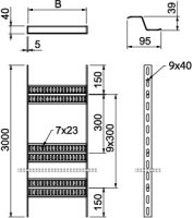 OBO SLZ 300 FT Kabelový žebřík děrovaná bočnice 40x310x3000 Ocel žár.zinek