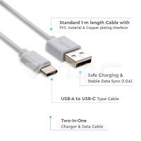 1M Type C USB cable 1.0A PVC, Silver series, white color, VT-5301 V-TAC SKU8482