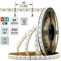LED pásek SMD5050 RGB + CW, 60LED/m, 19,2W/m, 910lm/m, IP20, DC 12V, 12mm, 5m