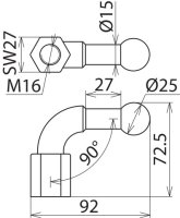 Kulový bod D 25 mm s ohybem 90° s vnitřním závitem M16 DEHN 757600