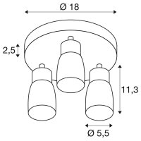 SLV PURI 2.0 Dome, nástěnné a stropní svítidlo, kulaté, 3 x max. 6W GU10, černé