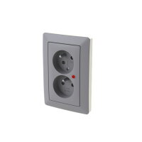 Dvojzásuvka ABB ZONI s clonkami, s přep. ochranou, šedá/bílá 5593T-C02157 141