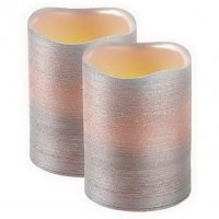 Svíčky LED, 5x10cm, metalické stříbrné, 3x AAA, 2 ks