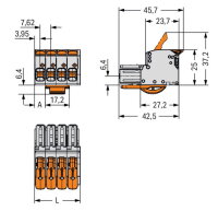 Pružinová svorka Páčka CAGE CLAMP sv.šedá 10mm2 4pól. WAGO 831-1104/322-000