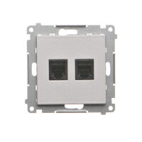 Zásuvka telefonní RJ12, 2 násobná (přístroj s krytem) hliníková matná
