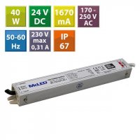 Napájecí zdroj 40W, DC24V/1,67A, IP67, hliníkové provedení MCLED ML-732.037.45.1