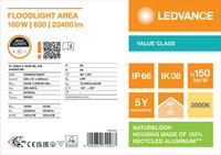 FLOODLIGHT AREA GEN 2 160W ML 830 A48X85 BK LEDVANCE 4099854720987