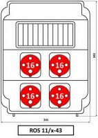 Zásuvková rozvodnice 4x1643, 11 modulové okénko, IP54 ROS 11/x-43