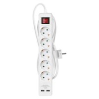 Prodlužovací kabel 3 m 5 zásuvek s vypínačem bílý PVC s USB 1,5mm2 EMOS P1523RU
