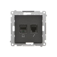 Zásuvka datová RJ45 kat. 5e + telefonní RJ12 (přístroj s krytem) černá matná