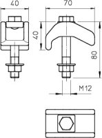 OBO TKS-S-30 ZL Upínací svorka těžká s maticí kombi M12x75 Ocel