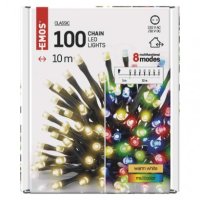 LED vánoční řetěz 2v1, 10 m, venkovní i vnitřní, teplá bílá/multicolor, programy