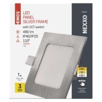 LED vestavné svítidlo NEXXO, čtvercové, stříbrné, 7W, se změnou CCT EMOS ZD2223