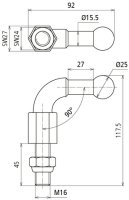 Kulový bod D 25 mm s ohybem 90° se závitem a matkou M16x45 mm DEHN 757645