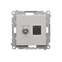 Zásuvka anténní typ F + datová RJ45 kat. 6 (přístroj s krytem) hliníková matná