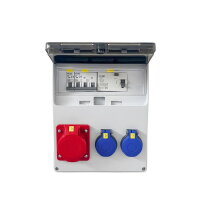 Set 3 Zásuvková skříň 11M 16A 5p, 2x230V 11 modulů s jištiči a chráničem