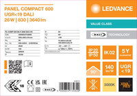LED panel COMPACT 600 DALI 26W 830 U19 LEDVANCE 4099854734809