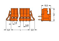 Pružinová svorkovnice THT úhlová 3,81 mm oranžová 4pól. WAGO 734-564/037-000