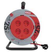 Prodlužovací kabel na bubnu 25 m 4 zásuvky červený PVC 230 V 1,5mm2 EMOSP19425P