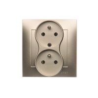 Zásuvka dvojnásobná s uzemněním 16A, 250V, šroubové svorky,, zlatá matná