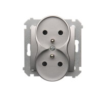 dvojitá silová zásuvka s uzemněním a clonkami - pro rámečky NATURE stříbrná