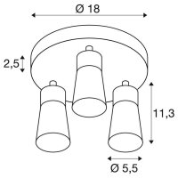 SLV PURI 2.0 Cone, nástěnné a stropní svítidlo, kulaté, 3 x max. 6W GU10, černá