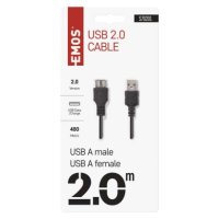 USB kabel 2.0 A vidlice A zásuvka 2m EMOS S70201
