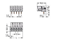 Pružinová svorkovnice THT úhlová 5 mm šedá 13pól. WAGO 722-243