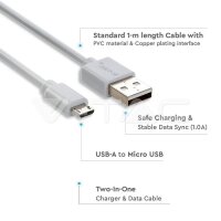 1M Micro USB cable 1.0A PVC, Silver series, white color, VT-5301 V-TAC SKU8480