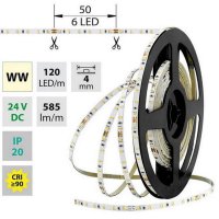 LED pásek SMD2216 WW, 120LED/m, 7,2W/m, DC 24V, 585lm/m, CRI90, IP20, 4mm, 5m
