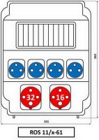 Zásuvková rozvodnice 1x3243+1x1643+4x230V, 11 modulové okénko, IP54 ROS 11/X-61