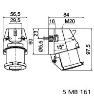 Přívodka nástěnná + víčko 16A 3p 230V IP44 6h BALS 242