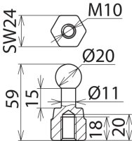 Kulový bod D 20 mm rovný s vnitřním závitem M10 DEHN 754205