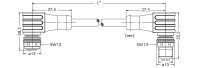 Kabel PROFIBUS, Zásuvka M12B,  úhlová, Zástrčka M12B,  úhlová, fialová 5pól.