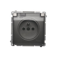 Zásuvka jednonásobná IP44 s uzemněním, 16 A, 250 V~ s průhledným víčkem,Satén